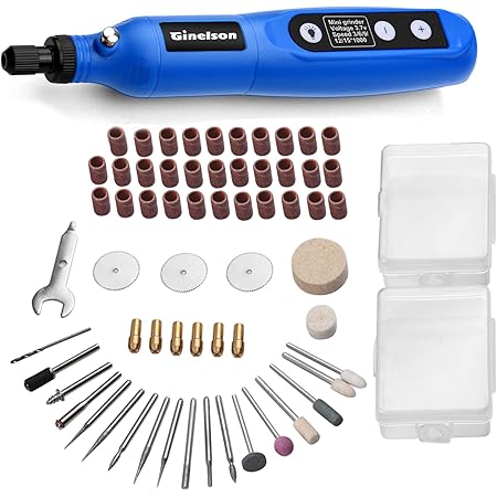 Amazon Ginelson ミニルーター 5段変速 60pcs rpm高速回転 照明ライト Usb充電式 コードレス コンパクトコレット6個 軽量 彫刻 穴あけ 研磨 切断 切削 つや出し マニキュア 汚れ落とし 軽作業に向け 日本語取扱説明書付き ミニルーター