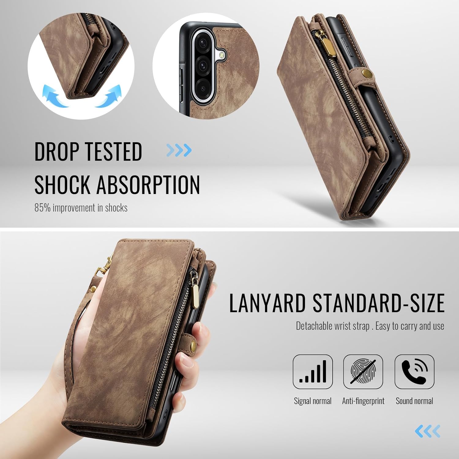 Asuwish Phone Case for Samsung Galaxy A56 5G Zipper Wallet Magnetic Detachable Cover with Tempered Glass Screen Protector and PU Leather Flip Credit Cash Card Holder Cell A 56 56A LTE Women Men Brown