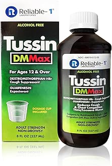 Tussin DM MAX Cough Suppressant, Reduces Cough & Chest Congestion, Thins/Loosens Mucus, Adult Strength Non-Drowsy, 8 FL OZ (237 ML)