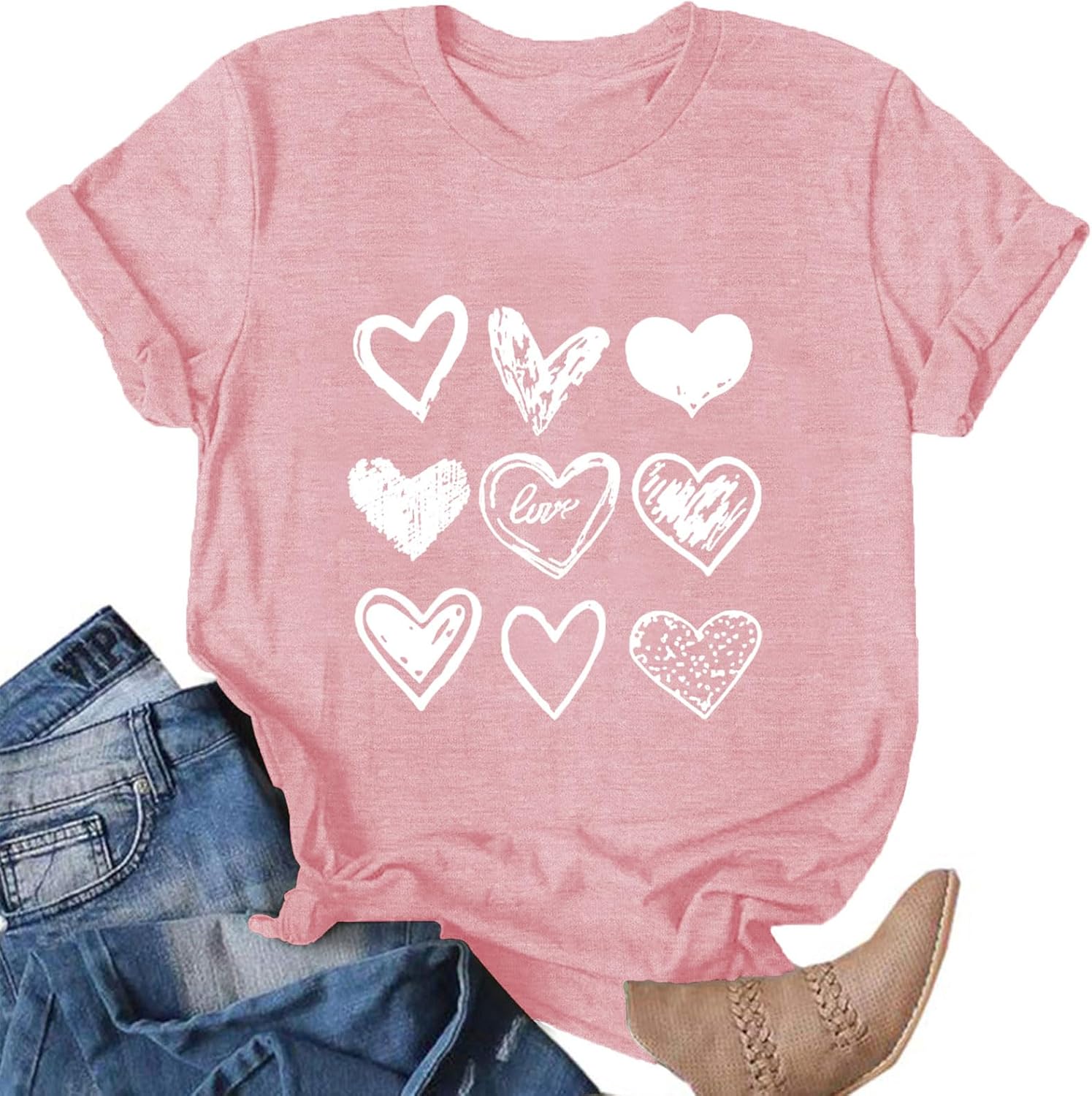 Valentines Shirts for Women Leopard Plaid Love Heart Graphic T Shirt Heart Tees Top for Her