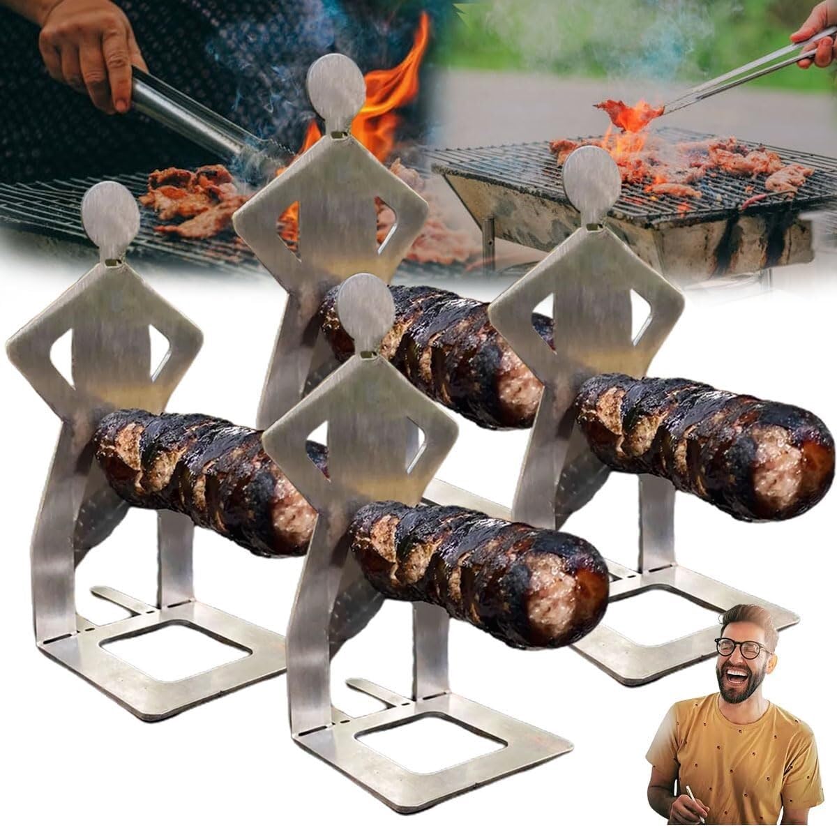 Support à Hot Dog Pour Barbecue – 2 Pièces En Acier Inoxydable, Portable, Pour Camping Et Fêtes - 8