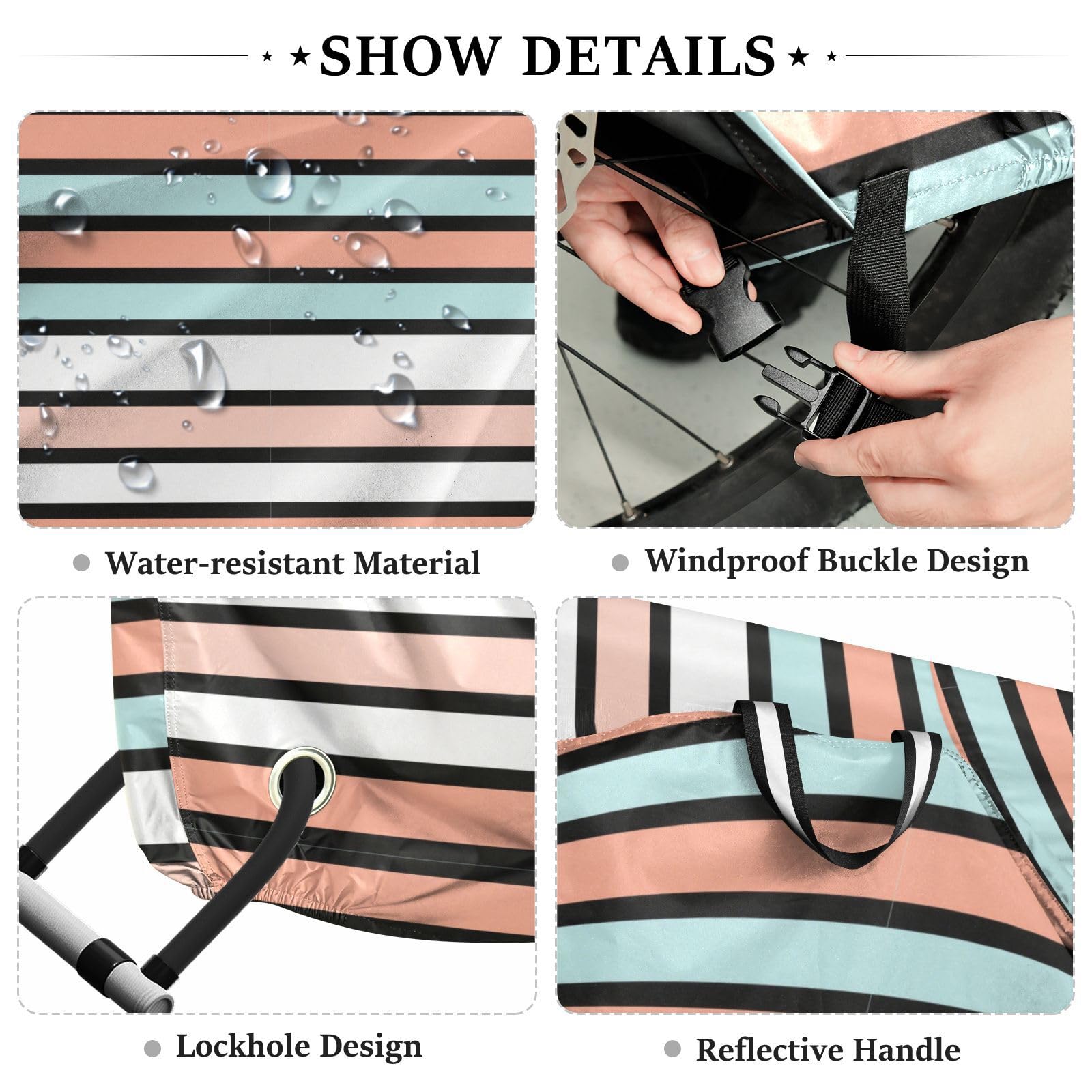 Housse de vélo d'extérieur imperméable à rayures noires et bleues taupe