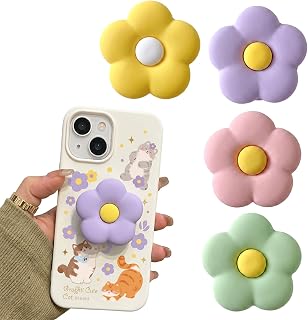 Set of 4 universal mobile phone holders, foldable grip, colorful matte flower pattern, retro sticker design for snaps, smartphone handle, compatible Kindle tablet, elegant gift