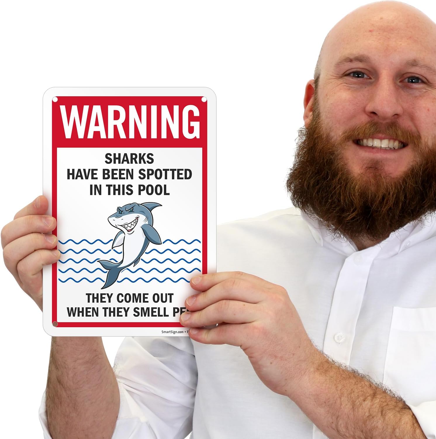 SmartSign Funny No Pee In Pool Sign "Sharks Have Been Spotted" Sign - 10" x 7", 40 mil Laminated Rustproof Aluminum Metal, For Gift, Swimming Pools, Decor, Outdoors, Made in USA image 2