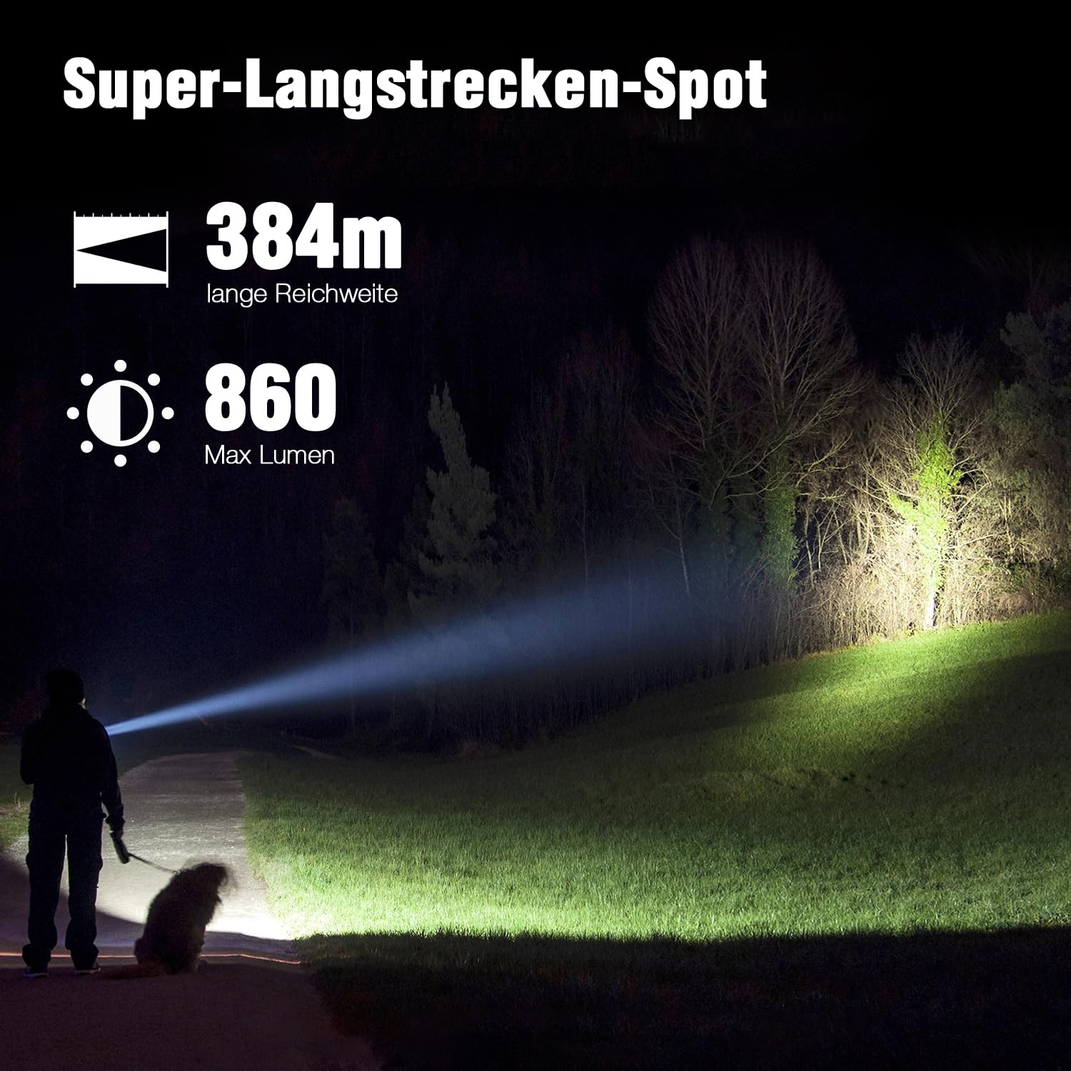 KL41 Plus LED Taschenlampe mit 4 Wechsel-LEDs,384m Beam für Outdoor | Weitreichend, Niedrig/Mittel/Hoch/Strobe/SOS,Rot+Grün+IR850+Weiß, Taktische Lampe,Fernschalter, für Outdoor, Camping, Wandern