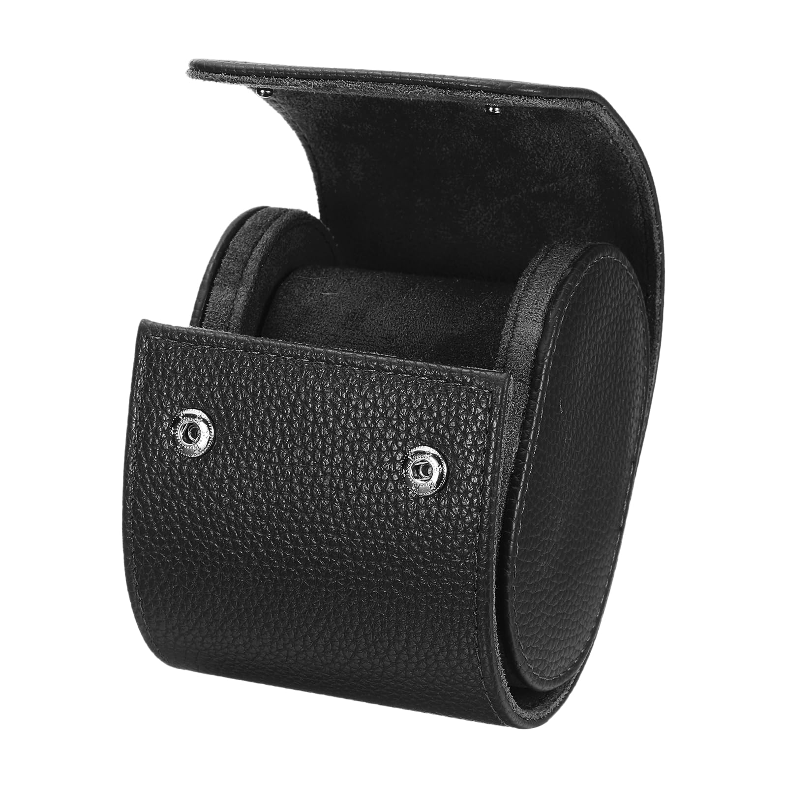 Étui de voyage sourcing map pour montres, étui portable en cuir noir texturé, compartiment unique, pour hommes et femmes. Organisateur de rangement avec coussin amovible, idéal pour les voyages et l