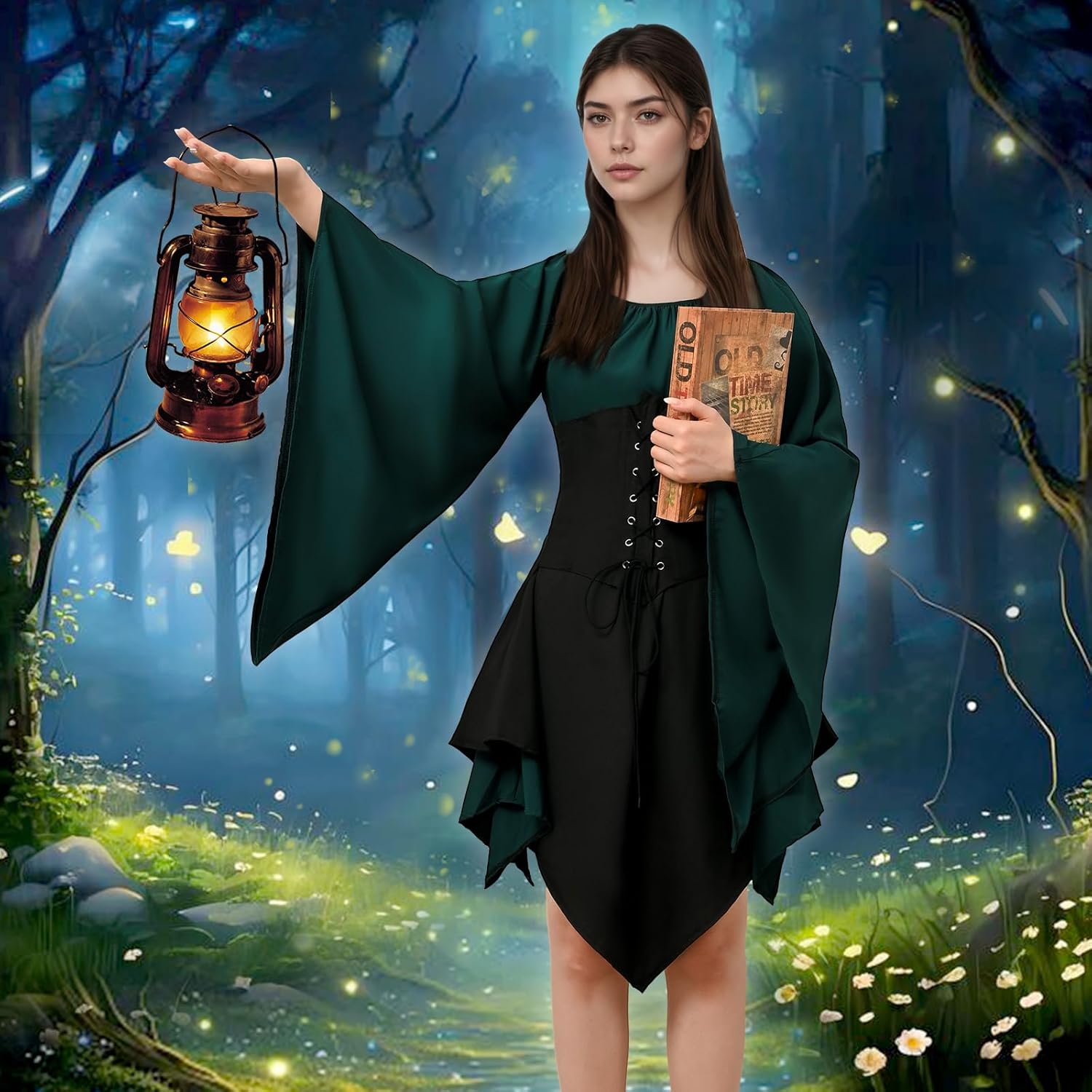 Women Elf Costume Renaissance Traditional Irish Dress,Medieval Dress, Women Costume Halloween Cosplay - Image 2