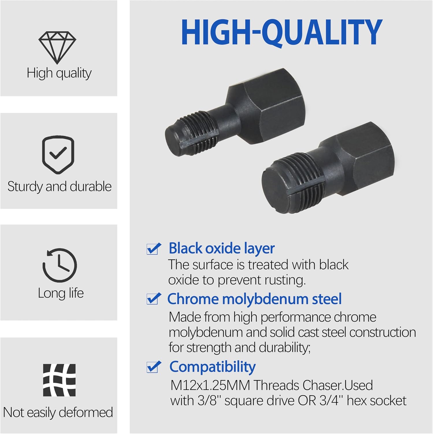 Oxygen Sensor Rethread Chaser M12 x 1.5mm and M18 x 1.5mm, use for Clean and Repair Damaged Threads,Thread Spark Plug Thread Repair