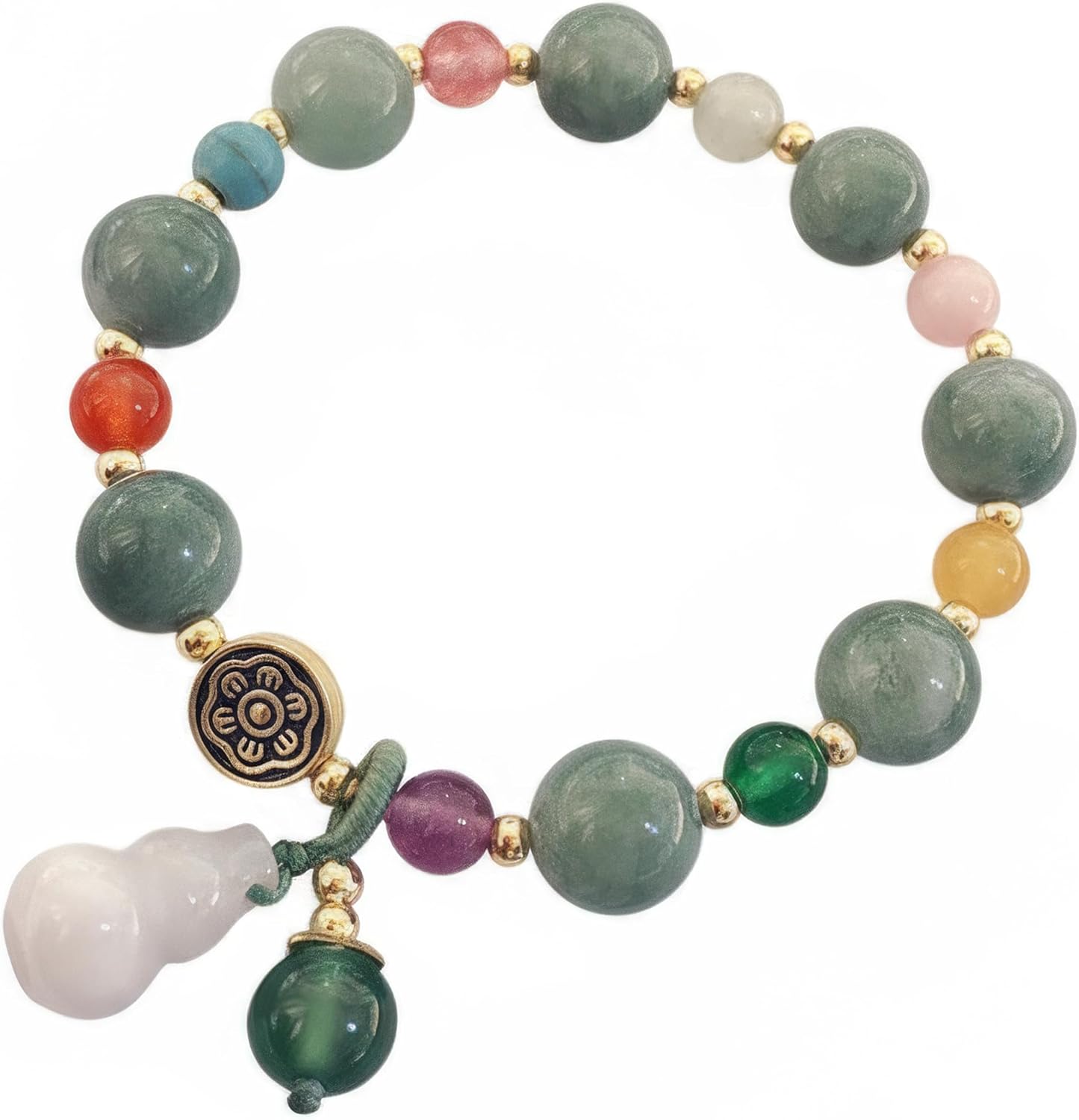 Handmade Feng Shui Jade Gourd Bracelet for Women, Natural Stone Beaded Stretch Jewelry, Chinese Good Luck Charm for Wealth & Protection