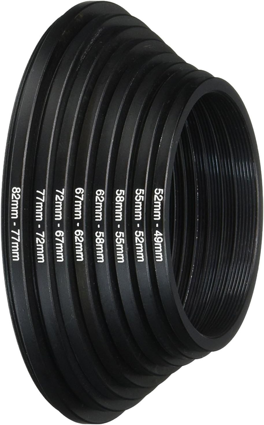 SHOPEE Anodized Black Metal Step Down Ring Set, 82-77mm, 77-72mm, 72-67mm, 67-62mm, 62-58mm, 58-55mm, 55-52mm, 52-49mm