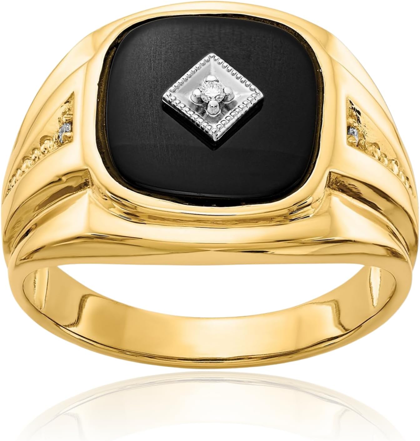 IceCarats 14K Solid Yellow Gold Onyx Diamond Accent Signet Ring 4mm Band Prong Set