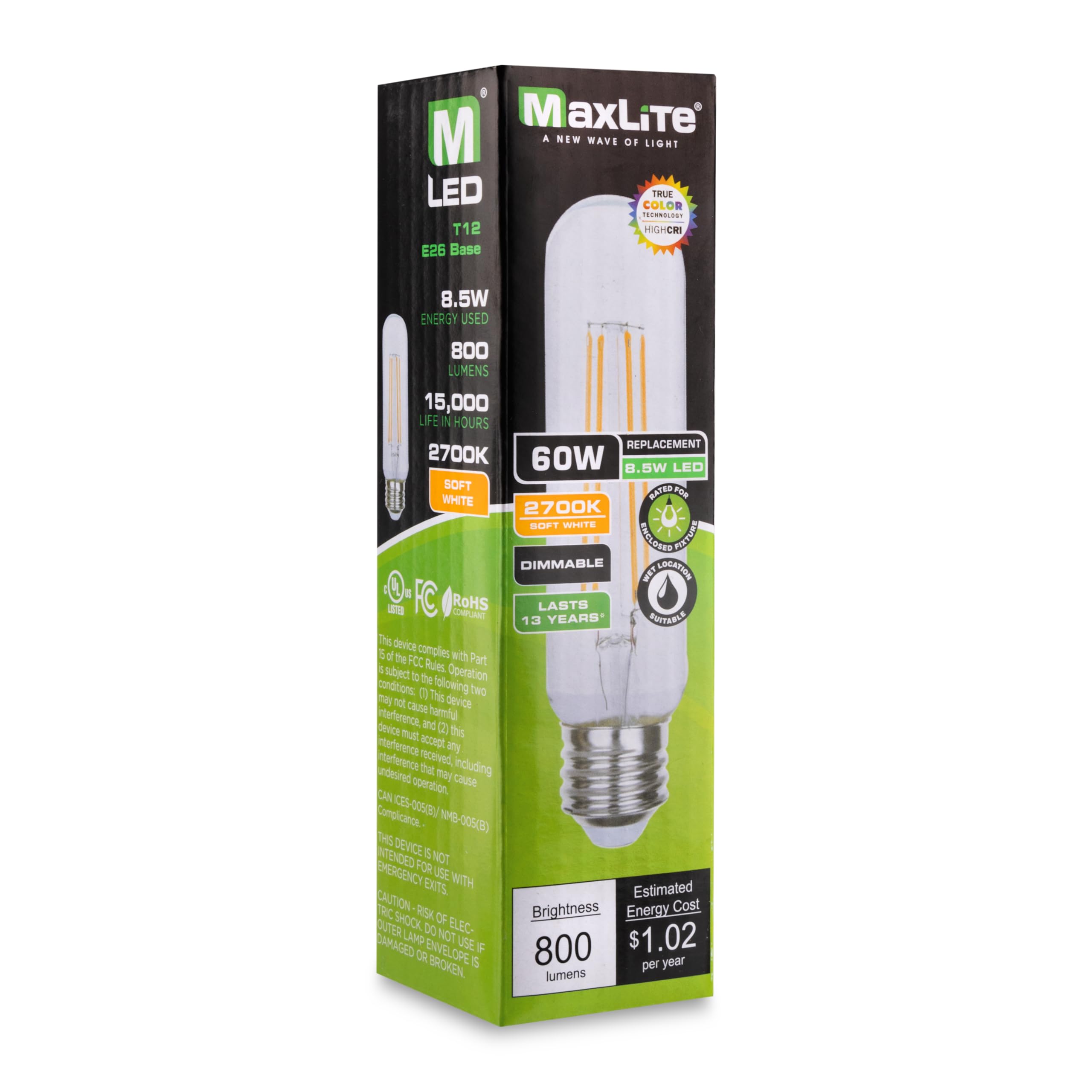 Maxlite EF8.5T12D927/JA8 Enclosed LED Filament Lamp, Clear