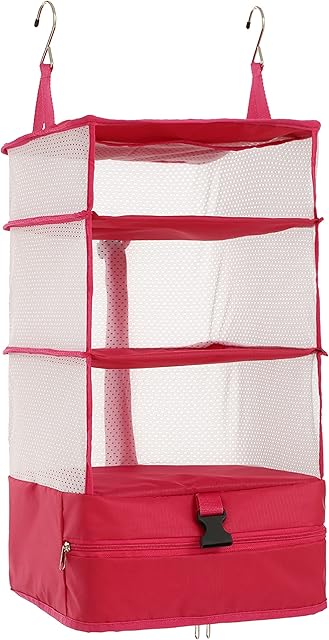 ELEZAY Hanging Packing Cubes Transformable Garment Closet Organisers Storage for Suitcases Carry on Luggage Compression Travel Bag with Shelves for Hotel Wardrobe Camper Accessories X-Large, Rose