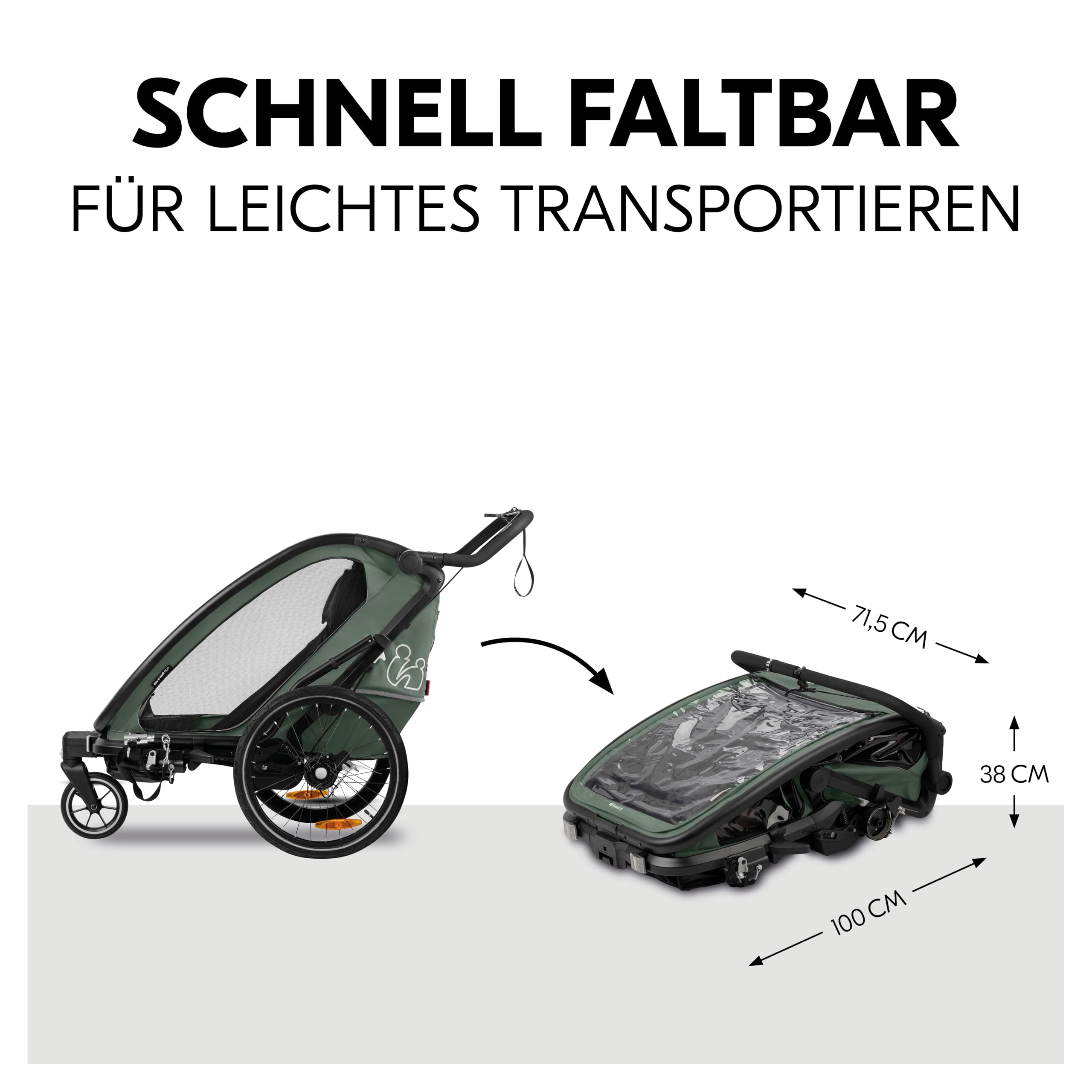 hauck 3in1 Fahrradanhänger Bike N Walk Duo Set inkl. Baby Lounger & Regenschutz | Zwillingsanhänger und Kinderwagen für 2 Kinder bis 44 kg | faltbar & gefedert