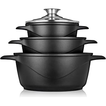 shoots pot set induction 6-piece cooker set 3 pots made of cast aluminum non-stick coating ilag granitec without pfoa lids made of glass pot gloves silicone glass ceramic gas oven mgk-18