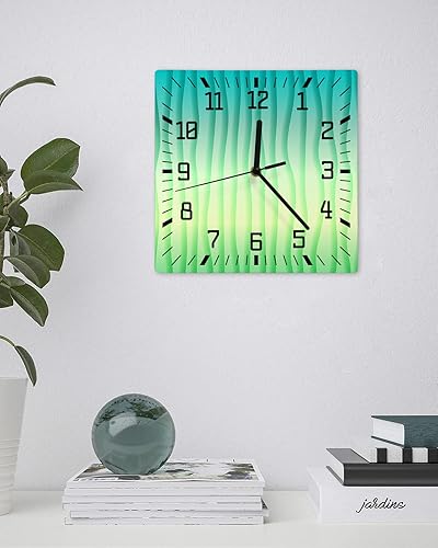 Miniatura 3 de Green Ombre Wooden Wall Clock Silent Non Ticking, Summer Ripple Geometric Yellow Abstract Art Square Wall Clock Battery Operated, Decor Clock for