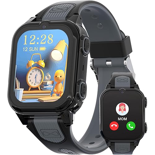 4G Kids Smart Watch with GPS Tracker Video Voice Calling Text Chat SOS Call, Waterproof Smartwatch Age 5-12, Wallpaper Store School Model Camera Pedometer Games Alarm Clock Stopwatch for Kids(Black)