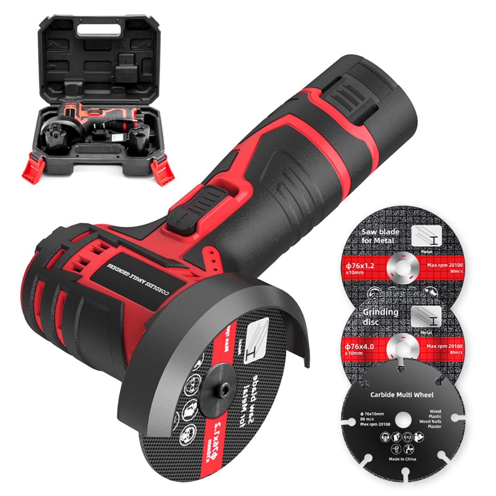 Smerigliatrice Angolare Weytoll Senza Spazzole - 19500 Giri/min, Con 2 Batterie E Caricatore