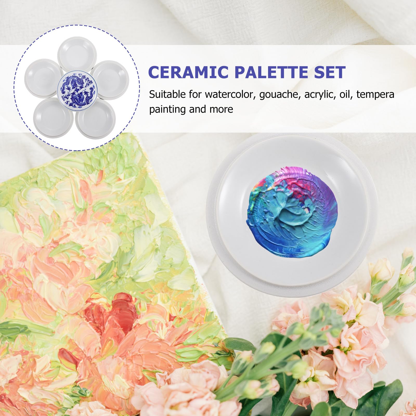 5 Stück Keramische Mischpalette für Aquarellfarben Stapelbares 5-Schichten Weiß für Heimdekoration und Künstler