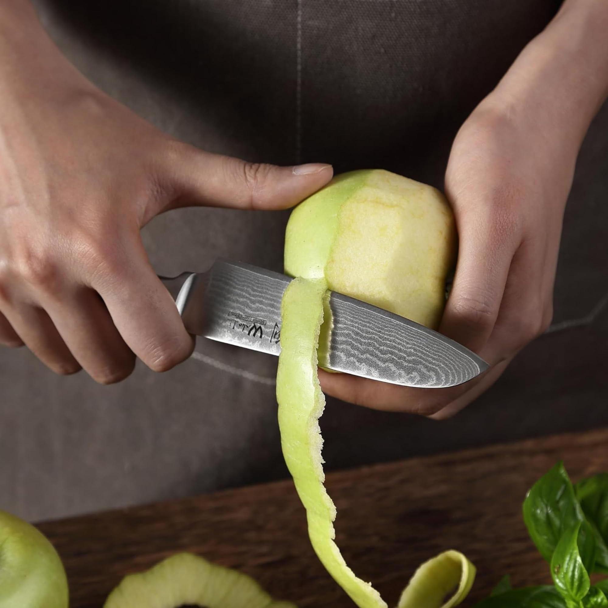 Wakoli Edib Mały nóż Santoku – profesjonalny nóż szefa kuchni z 67 warstw prawdziwej stali damasceńskiej VG-10 z uchwytem pakkawood