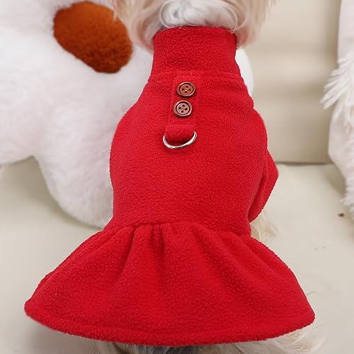 Miniatura 7 de Vestido de forro polar para perro con anillo en D, suéter para perros pequeños, ropa de otoño e invierno, suéter cálido para cachorros, suéter para