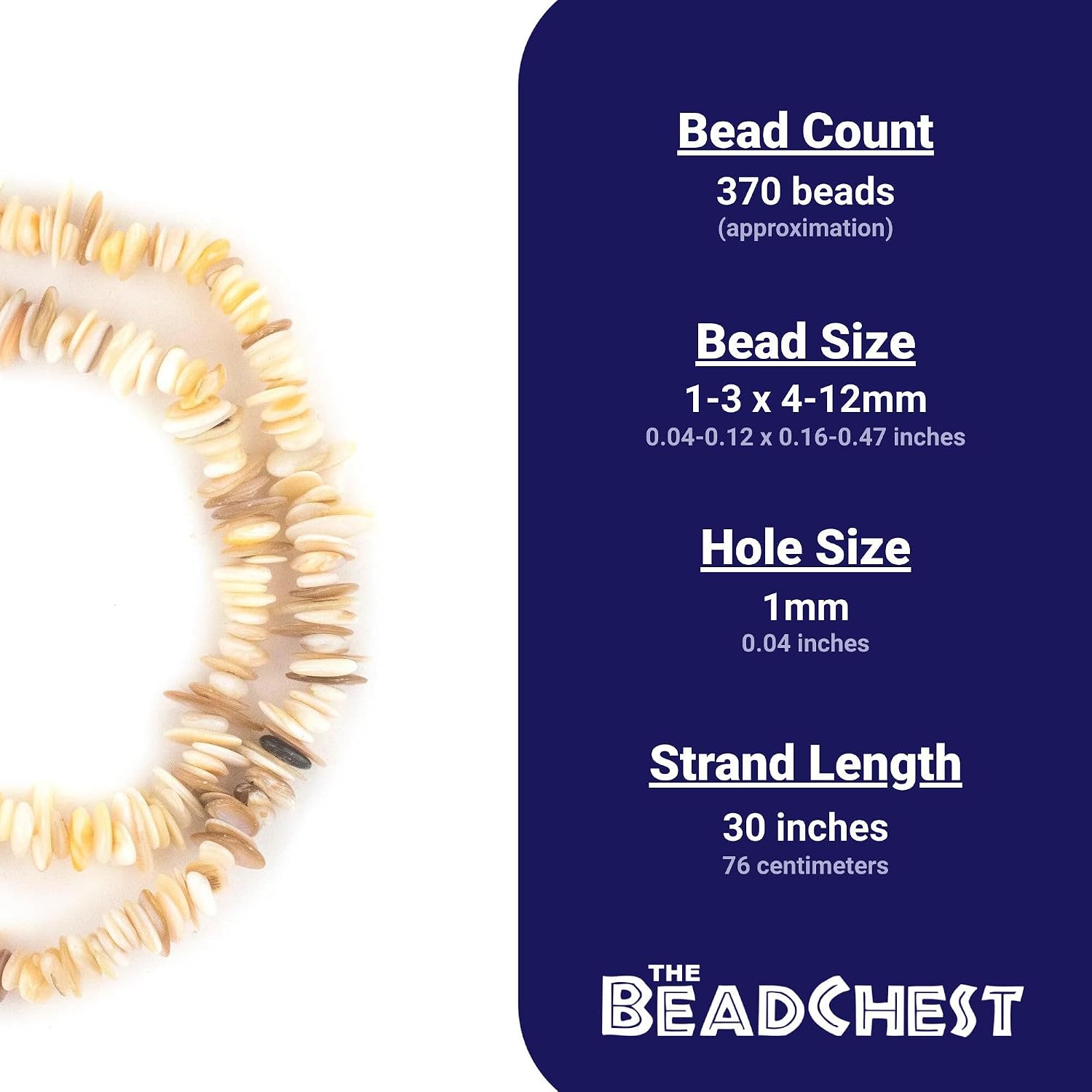 The Bead Chest Cream Oval Chip Shell Beads 4-12mm White Chips 30 Inch Strand
