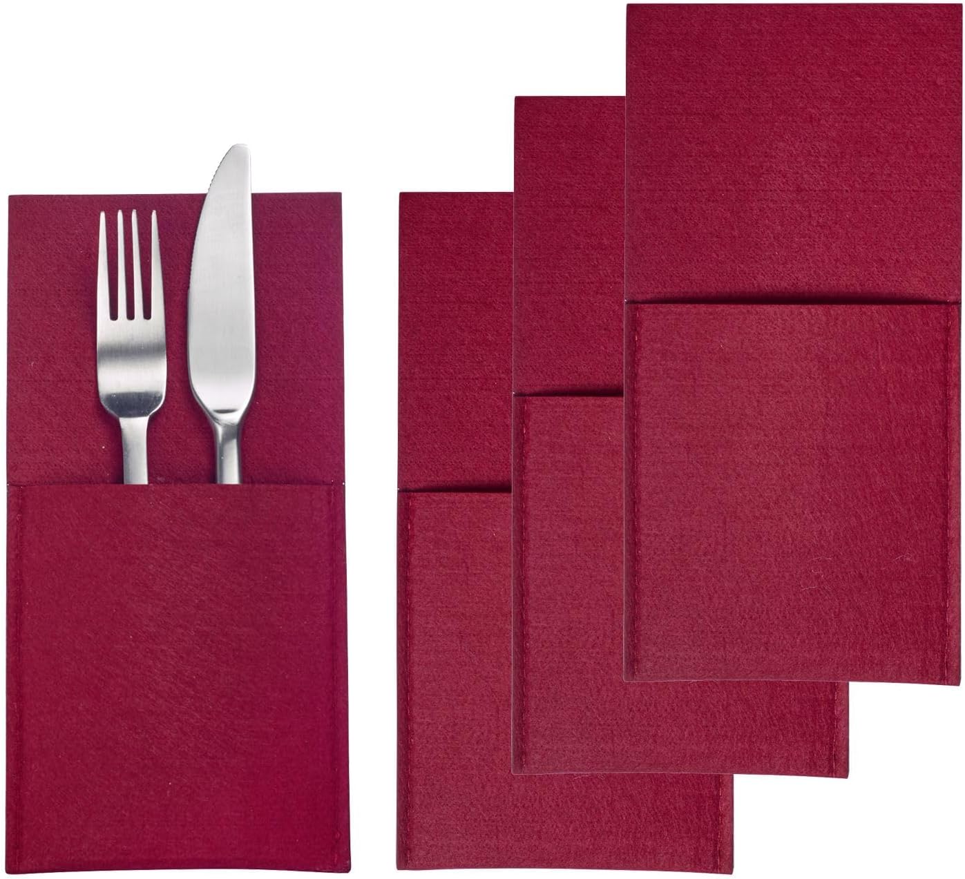 Westmark Cozy Cutlery Bags - Set of 4 Elegant Cutlery Covers - Polyester Red - Ideal for Dining Table Home or Catering