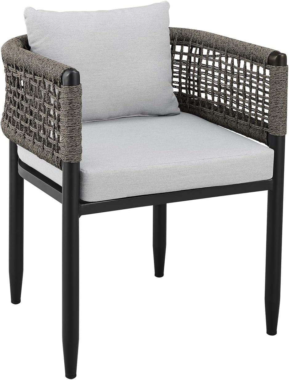 Armen Living Alegria Outdoor Dining Chair in Grey Rope and Cushions Set of 2