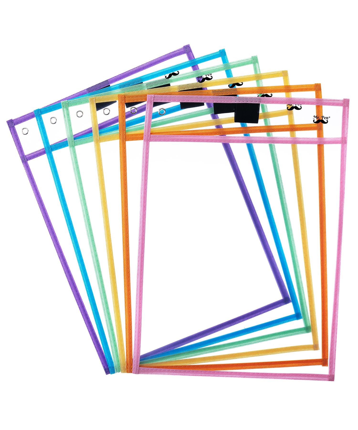 Dry Erase Pockets, 6 Plastic Paper Sleeves, Assorted Color Plastic 6 Pack - View #3
