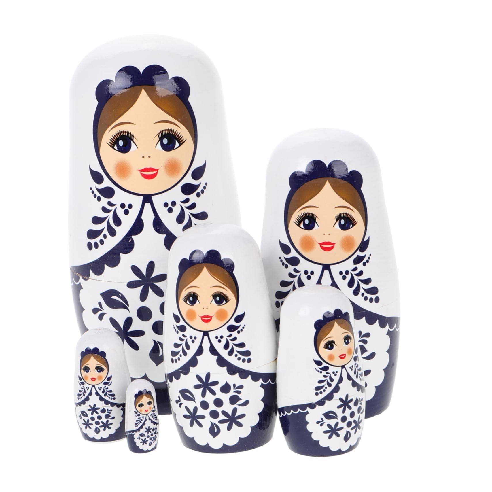 Toyvian Wooden Nesting Doll Toys - Russian Matryoshka Nesting Dolls for Kids Handmade Stacking Toys Cute White Girl Design Craft Present