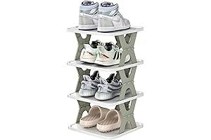 Space-Saving Shoe Organizer, White Cyan, Plastic, 4 Tier, Foldable, Free Standing, Easy Assembly, Durable