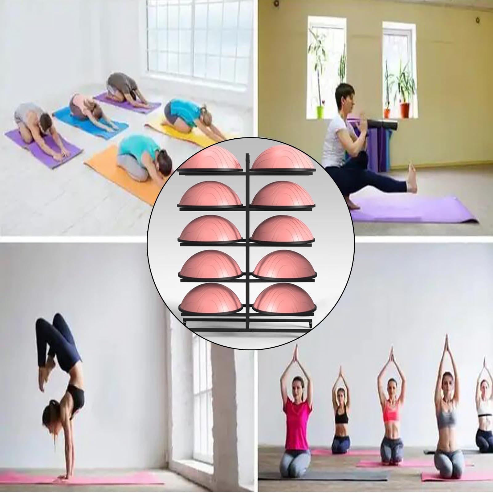 Hochleistungs-Halter für halbe Balancebälle aus Eisen mit 3 4 5 Ablagen, Rollwagen für Yogamatten/-blöcke für den gewerblichen Heimgebrauch für Fitnessraum,White-3 Layer-95cm/37.4in Tall
