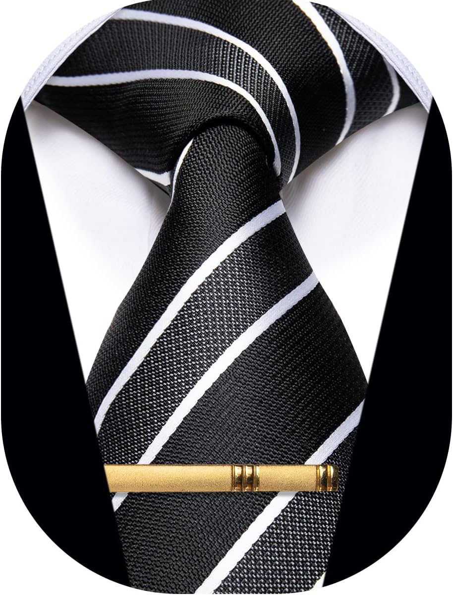 Men's Neckties Striped Tie and Plaid Neckties for Men Woven Silk Tie Gold Tie Clip Set