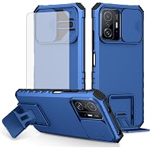 Asuwish Phone Case for Xiaomi Mi 11T/Mi11T Pro 5G with Tempered Glass Screen Protector and Slide Camera Cover Kickstand Stand Shockproof Soft Mobile Cell Accessories Mi11TPro T11 G5 Women Men Blue