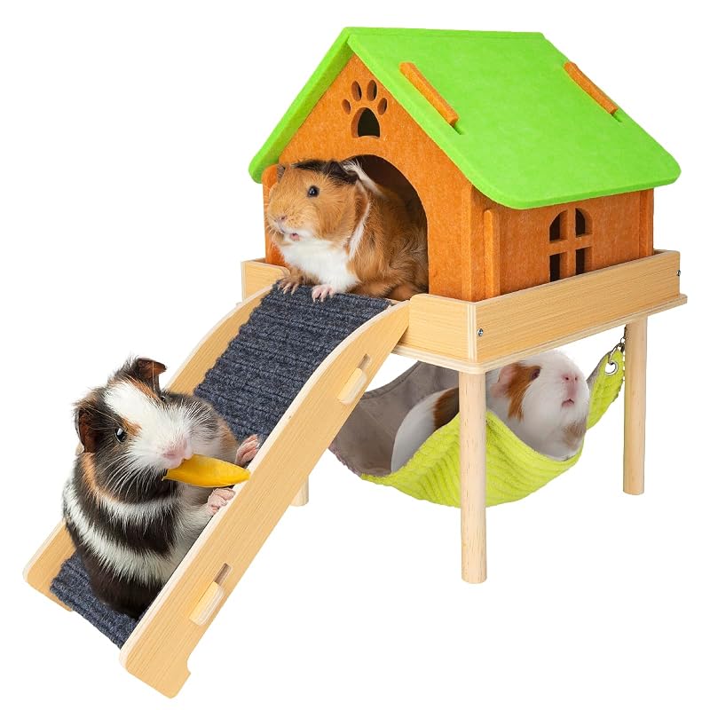 Rede 3 em 1 para Porquinho-da-Índia BESNEW com Casa, Plataforma e Escada 60 x 30 x 28 cm