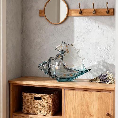 Miniatura 7 de DOVDOV Estatua de caracola de vidrio soplado a mano, figura de arte de vidrio gris, decoración costera del hogar, soporte de TV para sala de estar y
