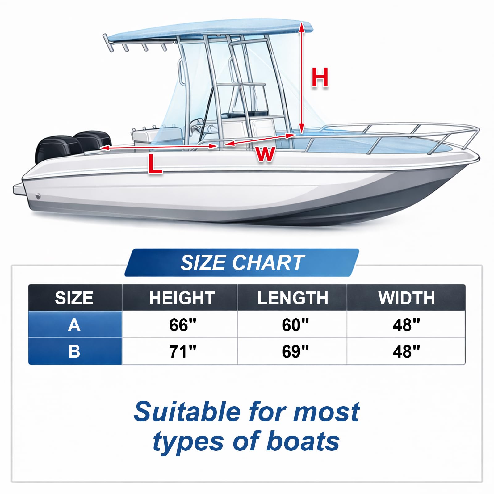 T-Top - Funda para Consola Central de Barco, Tela Oxford de Grado Marino 600D, Resistente (48" W x 69" L x 71" H)