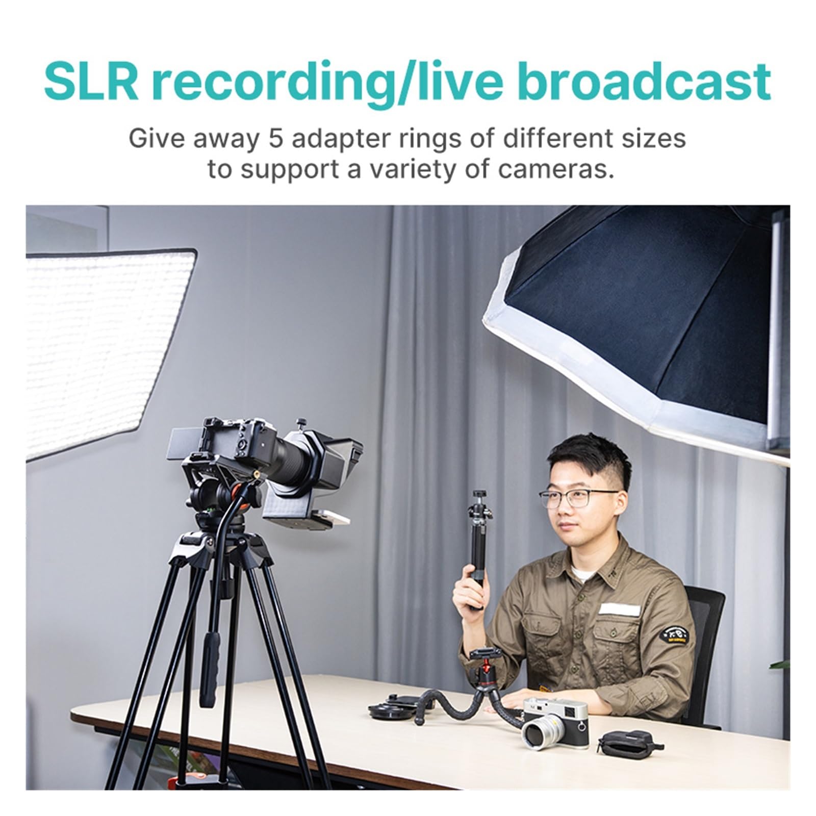 Teleprompter, PT-15 Smartphone-DSLR-Kamera-Teleprompter mit Fernbedienung for Videoaufzeichnung, Live-Übertragung, Streaming-Interview, Online-Lehre Live-Streaming(for Phone)