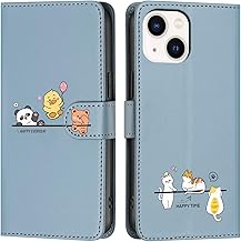 Case for iPhone 15 (6.1 inches) with flap, wallet case with card holder, polyurethane leather flip folio case. Cat Panda Bear (Blue)