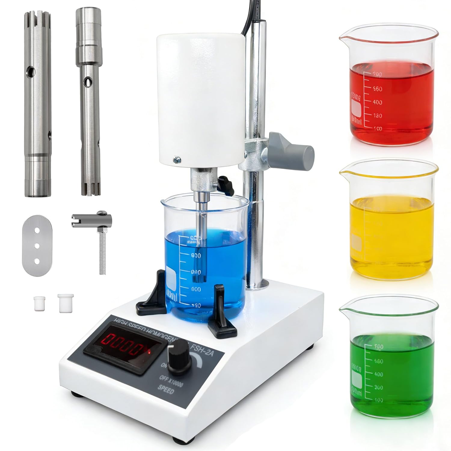 High Speed Homogenizer, Lab Mixer (2000-20000 RPM), Emulsification & Homogenizing Machine, 20-1200ml Capacity, Max Viscosity 5000mpas, Includes 2 Work Heads for Cosmetics & Food