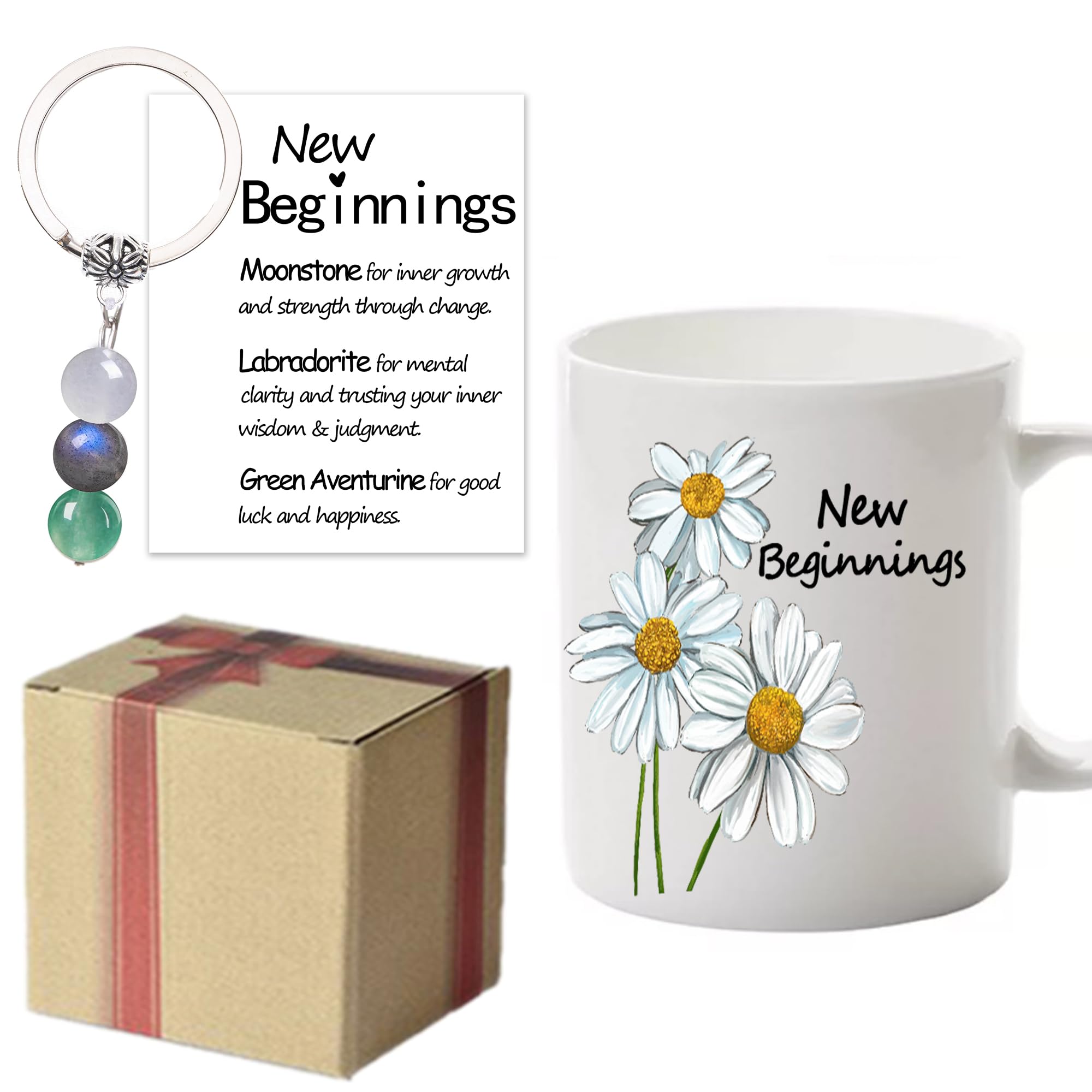 MKISHINE New Beginnings Gifts Cards Crystal Keychain Daisy White Coffee Mug for New Job,Going Away,Farewell,Goodbye - Image 2
