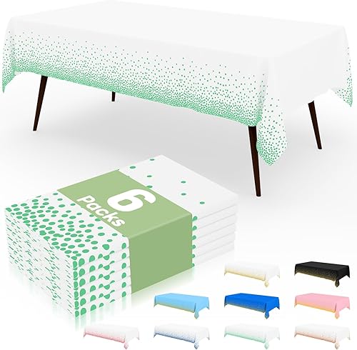 Miniatura 36 de misaya Paquete de 4 manteles desechables de lunares, mantel de plástico impermeable de 54 x 108 pulgadas, lunares dorados rectangulares en blanco