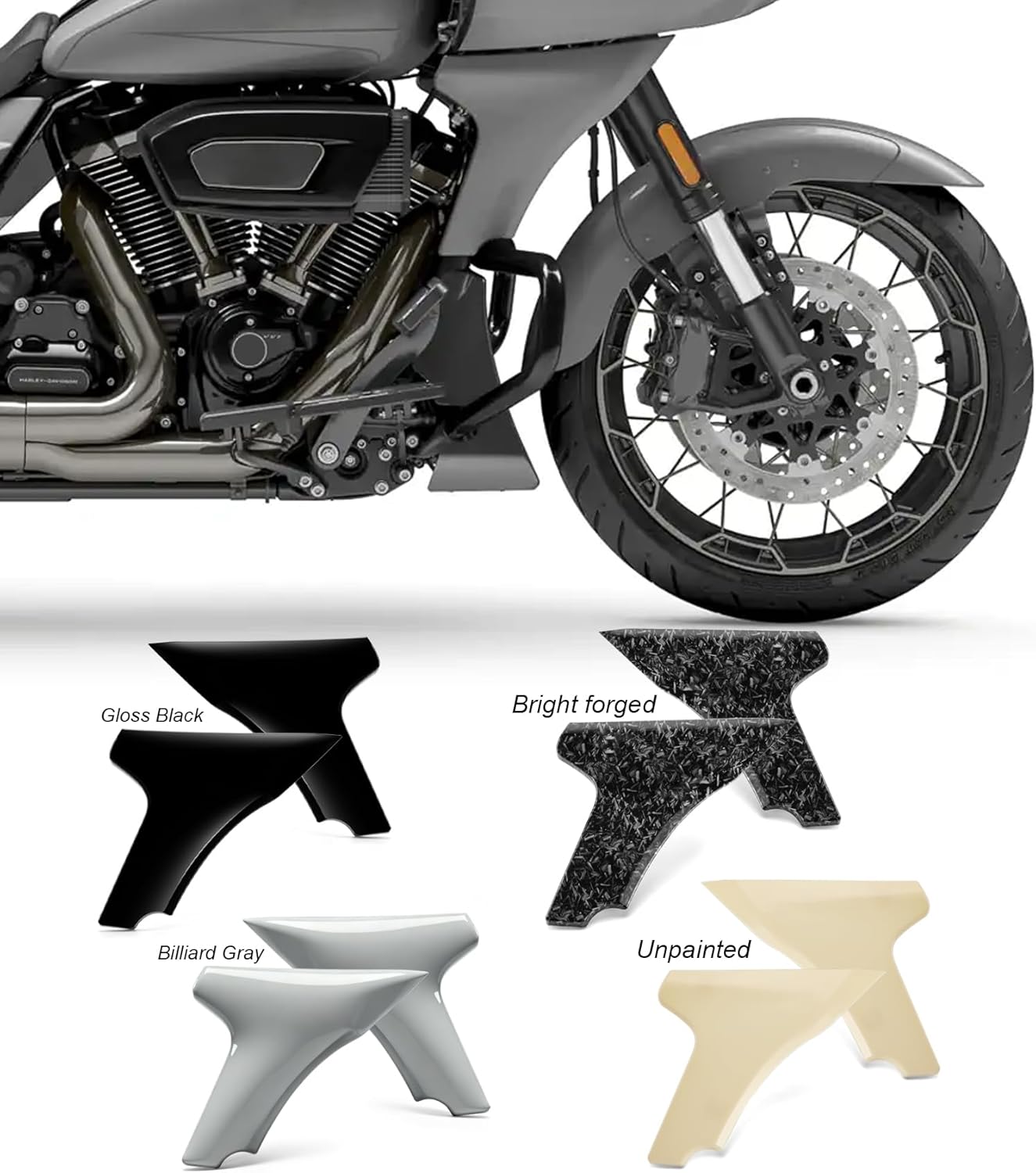 Billiard Gray Side Fairing Panel with Support Bracket kit Lower Fairing Spoiler Cover Compatible with Harley Touring Road Glide,CVO Road Glide ST 2024-up,CVO Road Glide 2023-up,2026-up FLTRT&FLTRXL