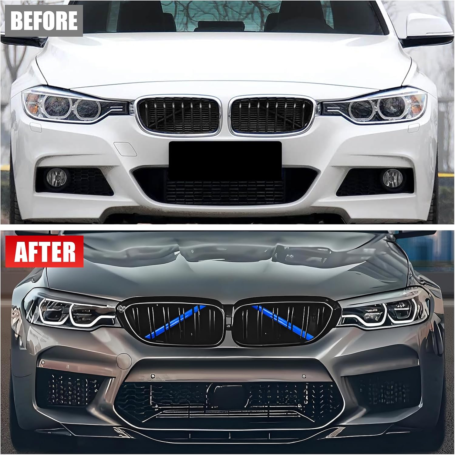 Compatible with BMW Grill Inserts Trims F90 F30 G30 F20 F22 F32 G32 G11 G12 M5 For 1 2 3 4 5 6 7 Series Compatible with BMW V Brace Wrap Covers Blue Grill Stripes Wrap Accessories