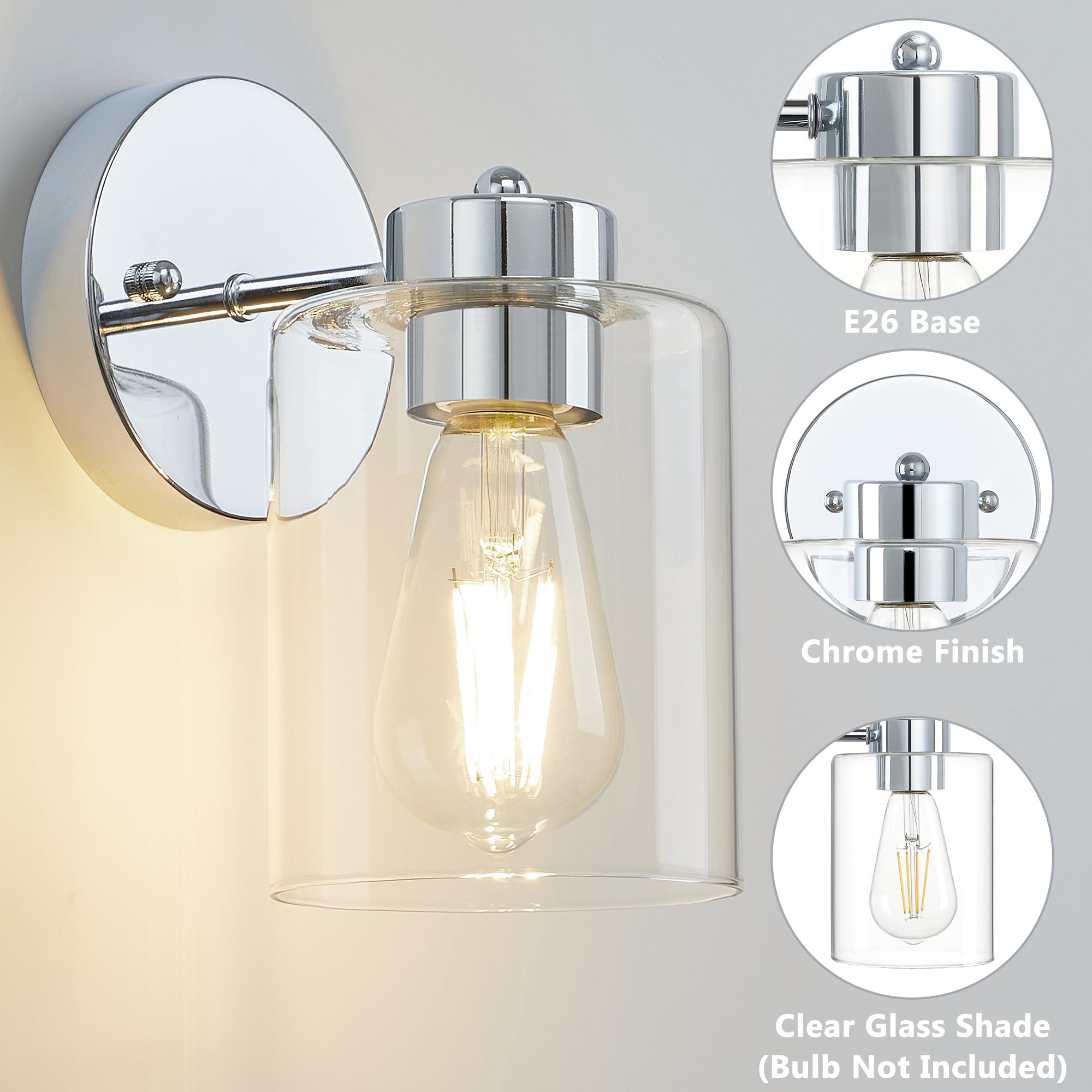 Porphyions Morden Wall Sconces Set of Two, Vanity Sconce Lights - Chrome Bathroom Lighting