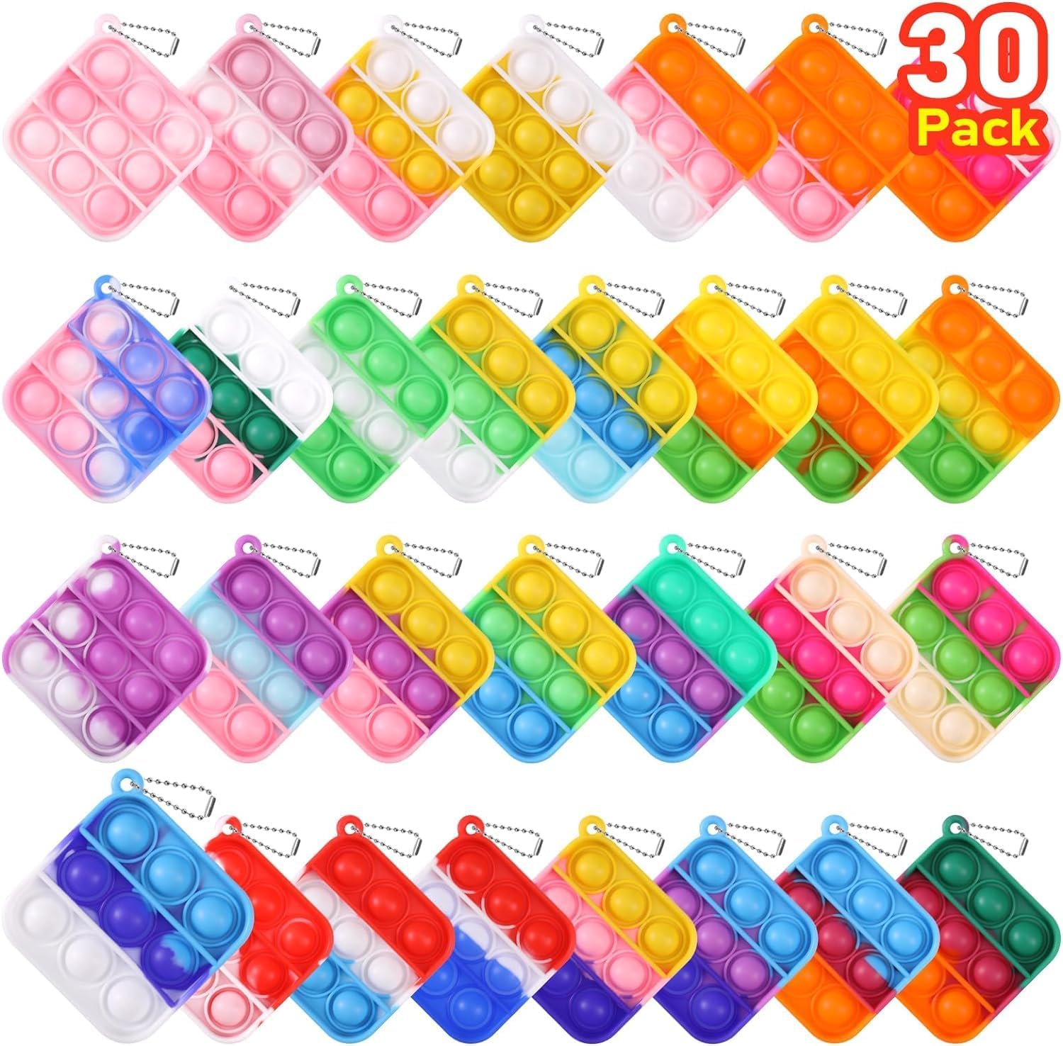 30 Pcs Kids Party Favors Fidget Toys Bulk Fidget Keychain Birthday Party Favors for Kids,Classroom, Party Favors, Goodie Bags Fillers, Birthday Day Gifts and Prize（Square）