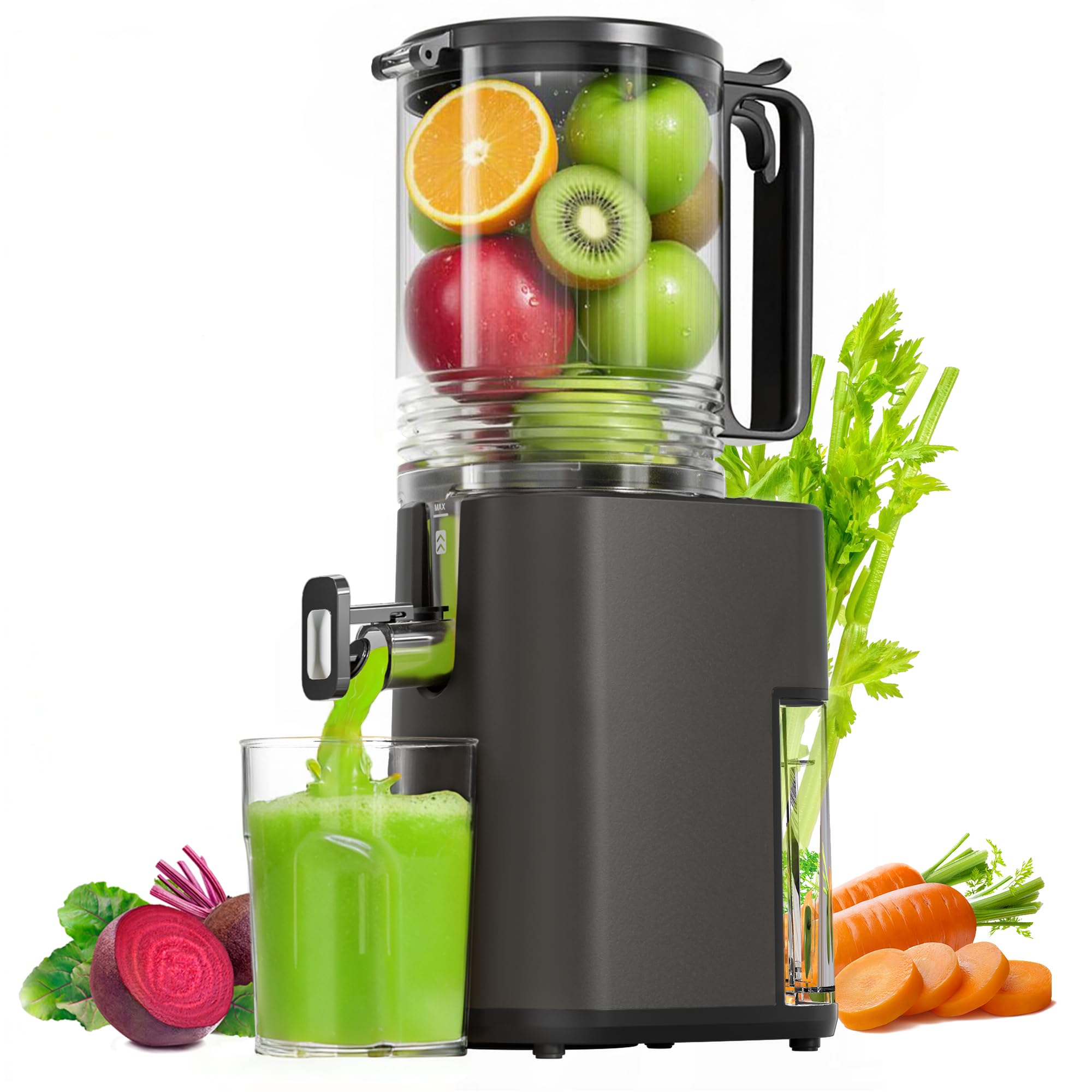 Cold Press Juicer 5 5inch Wide Feed Chute Juicer Machine Slow Masticating Juicer for Whole Vegetables Fruits Gray