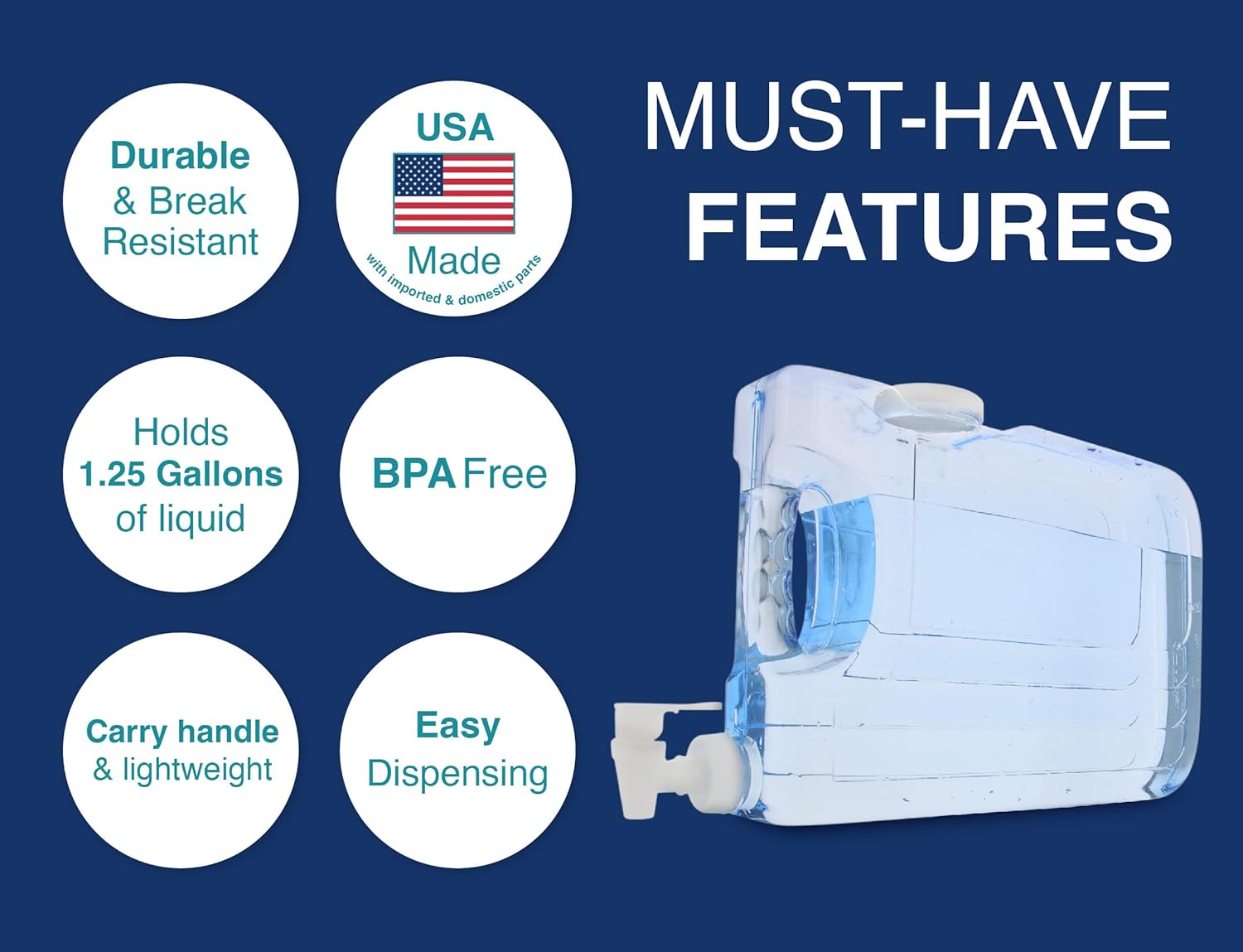 Arrow Home Products Oasis Drink Dispenser for Fridge, 1.25 Gallon - Plastic Beverage Dispenser with Spigot for Easy Dispensing - BPA Free Clear Plastic - Convenient Handle, Easy-Pour Spout - Image 3