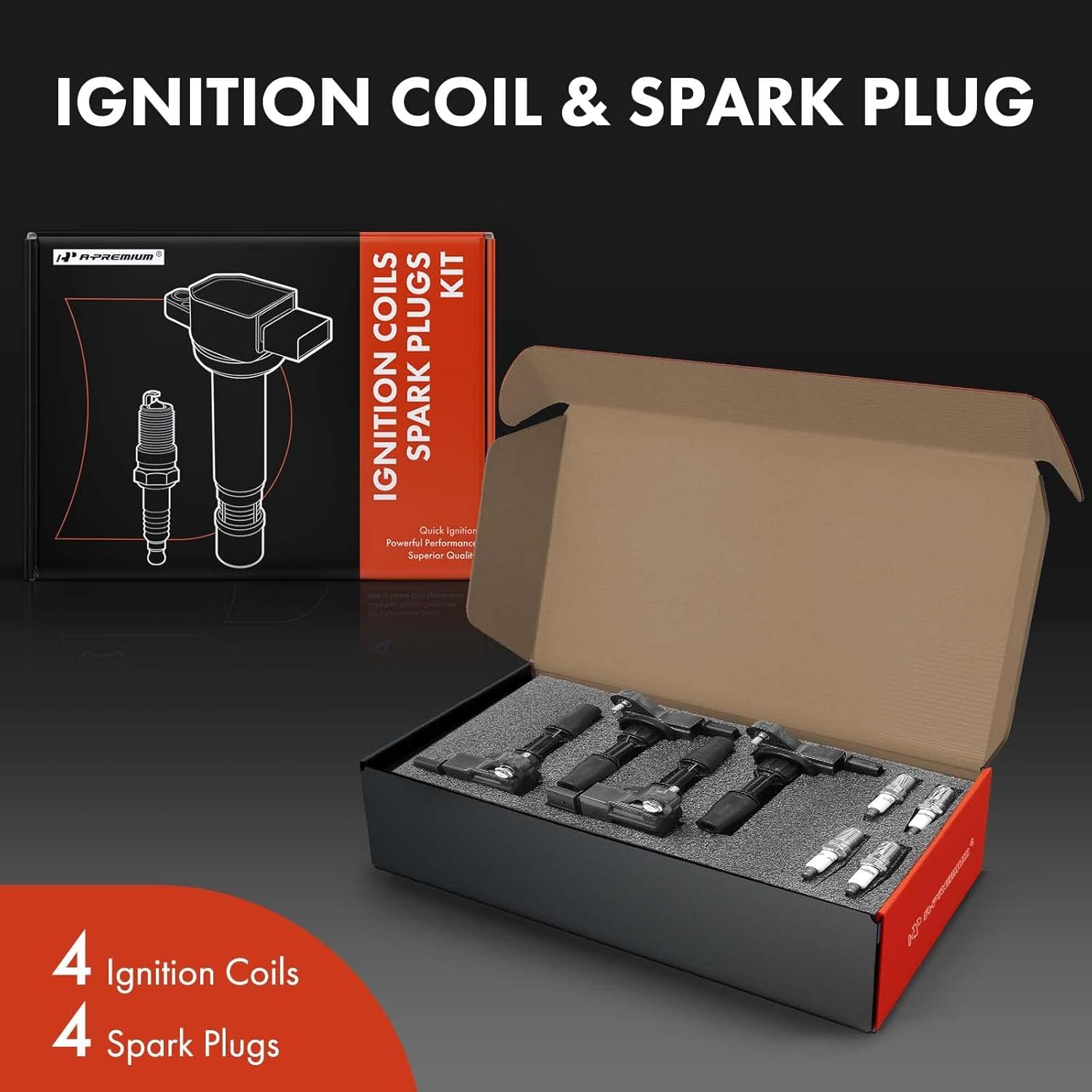 A-Premium Set of 4 Ignition Coil Pack and Iridium Spark Plugs Compatible with Chevrolet Equinox, Malibu, Traverse, Camaro & GMC Terrain & Buick Envision, Regal & Cadillac ATS, CT6, CTS