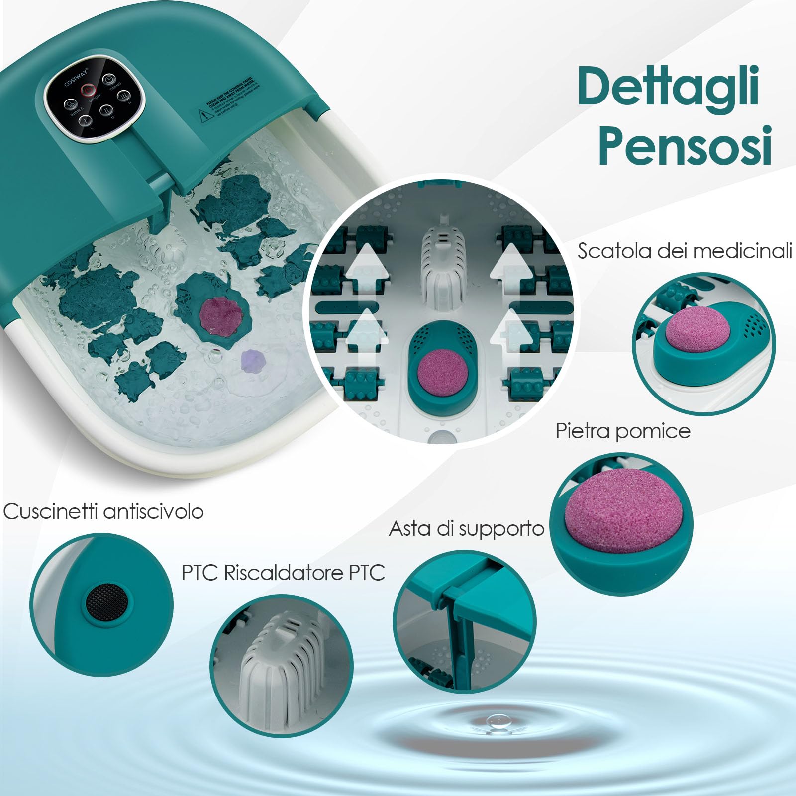 GYMAX Pediluvio Elettrico, 3 in 1 Massaggiatore Piedi Pieghevole con Riscaldamento dell’Acqua in 3 Livelli, Getti di Bolle, Pannello di Controllo Magnetico, per Tutta la Famiglia (Verde Scuro)
